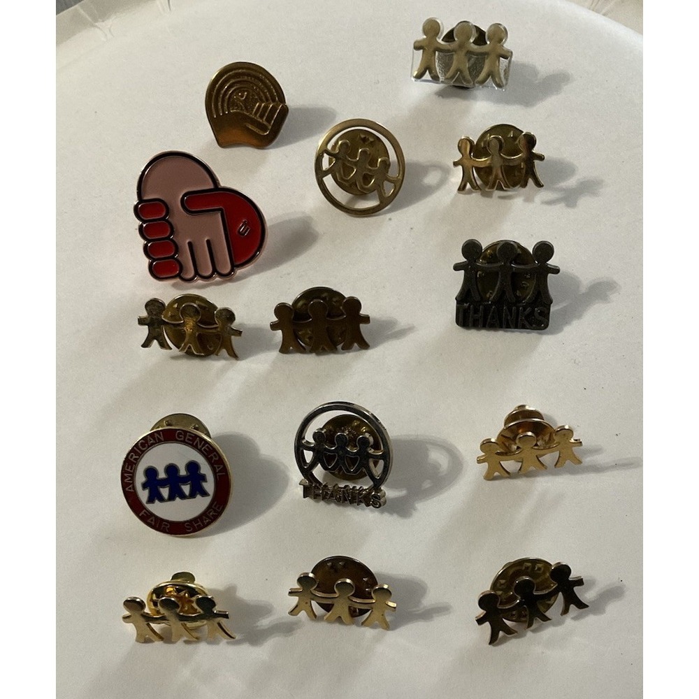 United Way Pin Lot Of 14 Lapel Brooch Pinback Tie Tac Vintage Gold Silver Tone